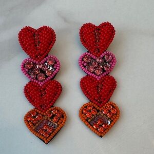 Beaded Heart Drop Earrings